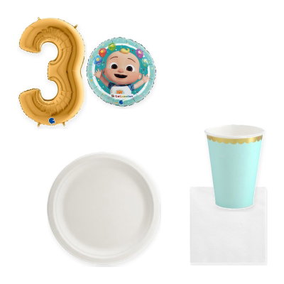 CoComelon 3 år – ballong och färgmatchad dukning för 6 gäster