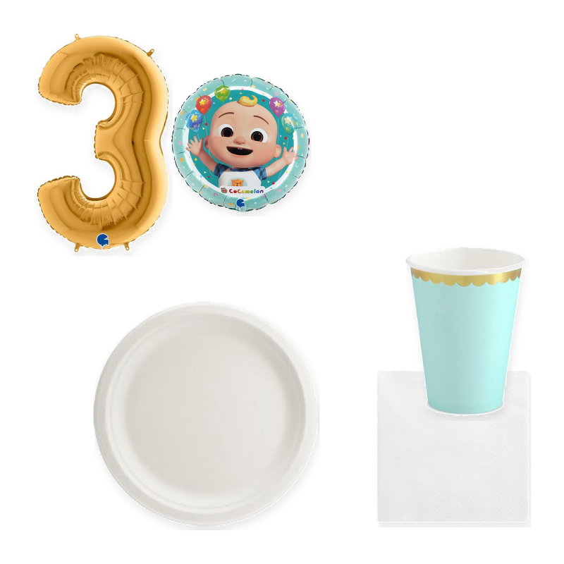 CoComelon 3 år – ballong och färgmatchad dukning för 6 gäster