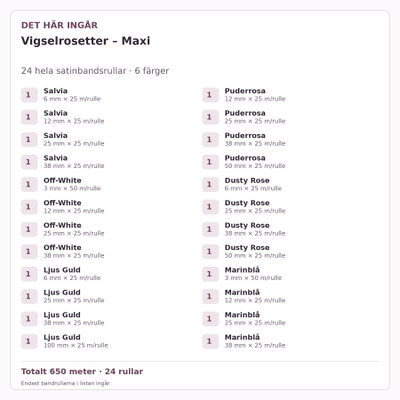 Det här ingår – Satinbandspaket – Vigselrosetter – Maxi – 24 rullar