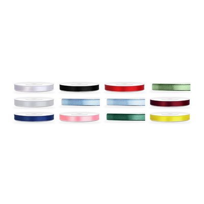 Satinbandspaket – Färgsortiment 6 mm – 12 rullar – hela paketet