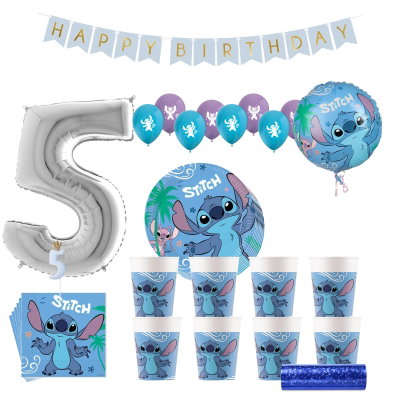Stitch & Angel – 5-årskalas – kalaspaket för 8 gäster – paketets produkter