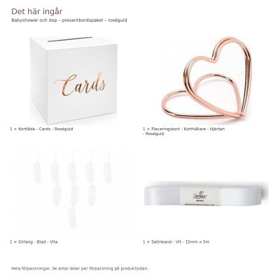 Babyshower och dop – presentbordspaket – roséguld – innehåll och antal förpackningar