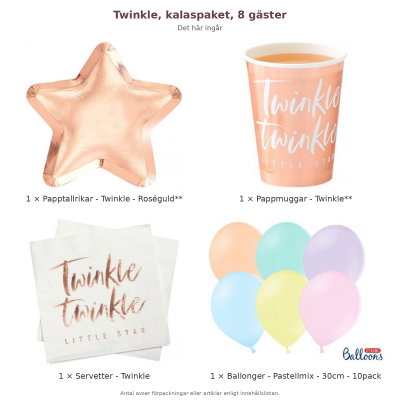 Twinkle, kalaspaket, 8 gäster – innehåll och antal förpackningar