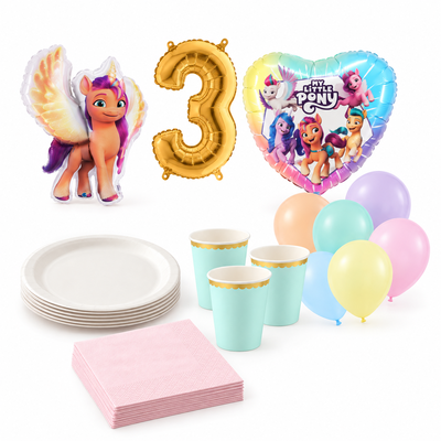 3-årskalas, My Little Pony, kalaspaket, 6 gäster – paketets produkter