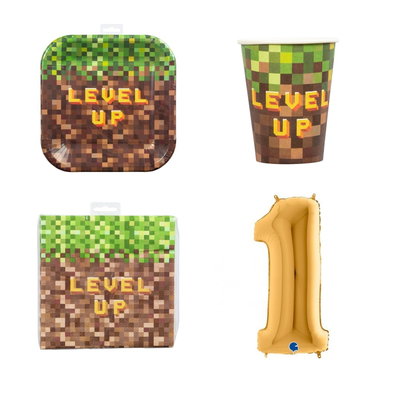 11-årskalas, Minecraft-kalas, kalaspaket, 8 gäster – paketets produkter med sifferballong 100 cm