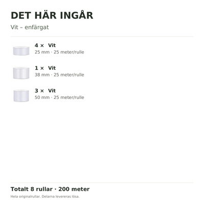 Det här ingår – Satinbandspaket – Vit – 8 rullar