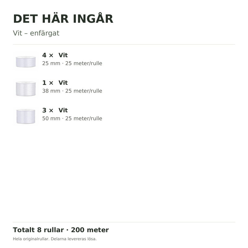 Det här ingår – Satinbandspaket – Vit – 8 rullar