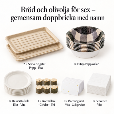 Bröd och olivolja för sex – gemensam doppbricka med namn – innehåll och antal försäljningsförpackningar