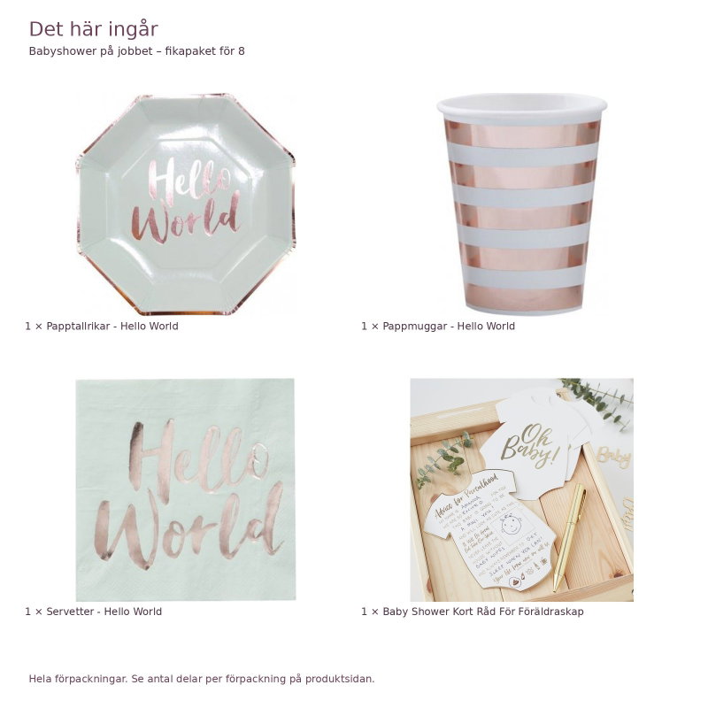 Babyshower på jobbet – fikapaket för 8 – exakt innehåll och antal förpackningar