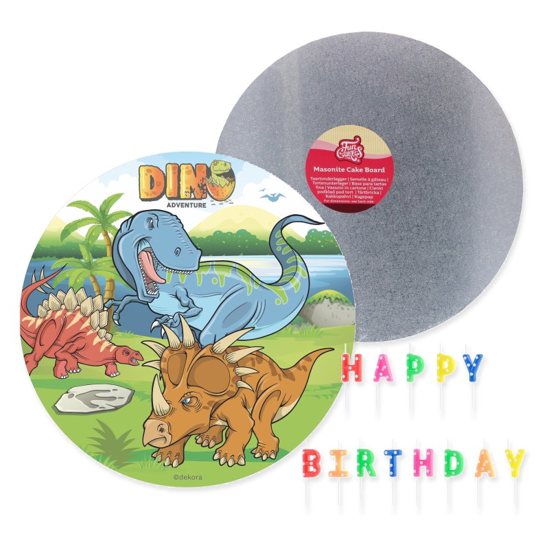 Dinosauriekalas – tårtpaket med Dino Adventure – paketets samlade innehåll