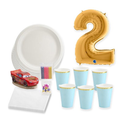 2-årskalas, Cars – Blixten McQueen, kalaspaket, 6 gäster – samlat paketinnehåll