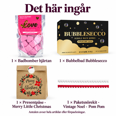 Det här ingår i Två sorters badstund – julgåvan med hjärtan och bubblor