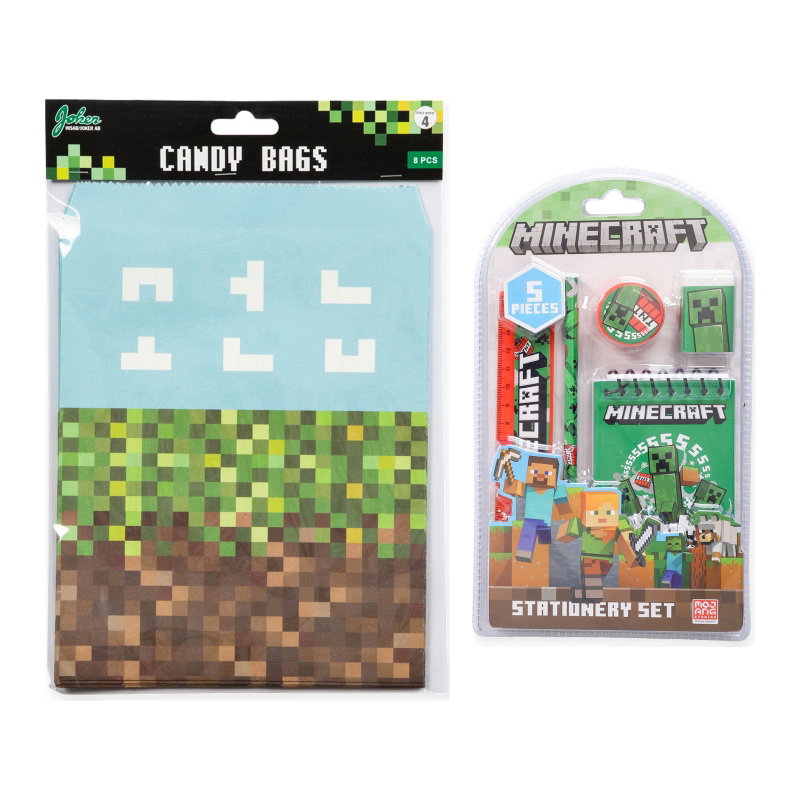 Minecraft – kalaspåsar och skrivset – för 8 barn