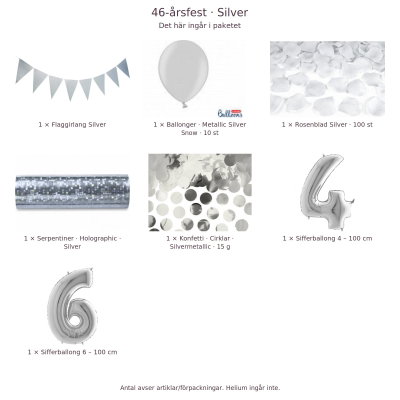 46-års festpaket, Silver, Stor – innehåll och antal förpackningar