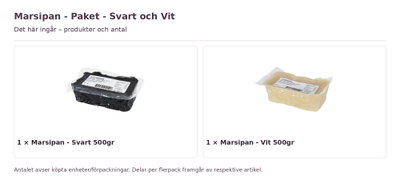 Marsipan - Paket - Svart och Vit – innehåll och antal förpackningar