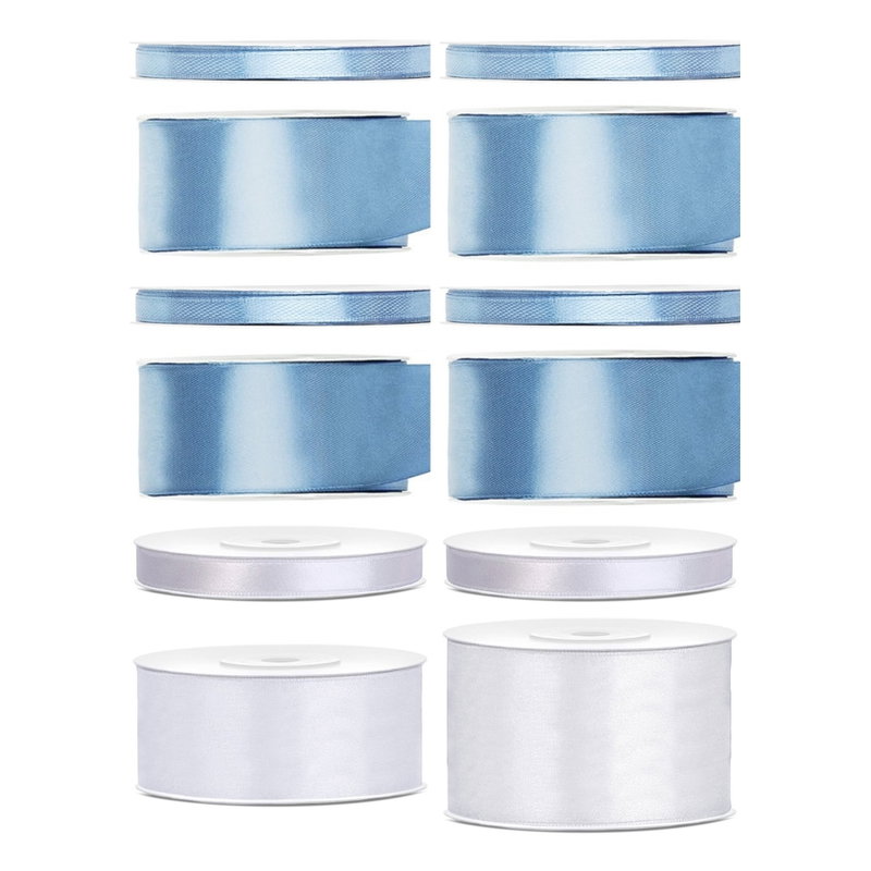 Satinbandspaket – Dusty blue – 12 rullar – hela paketet