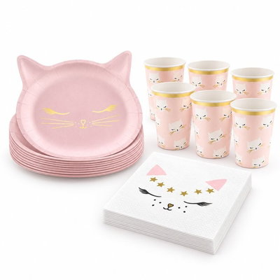 Cute Cat-kalas, dukningspaket, 12 gäster