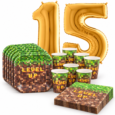 15-årskalas, Minecraft-kalas, kalaspaket, 8 gäster – samlat paketinnehåll
