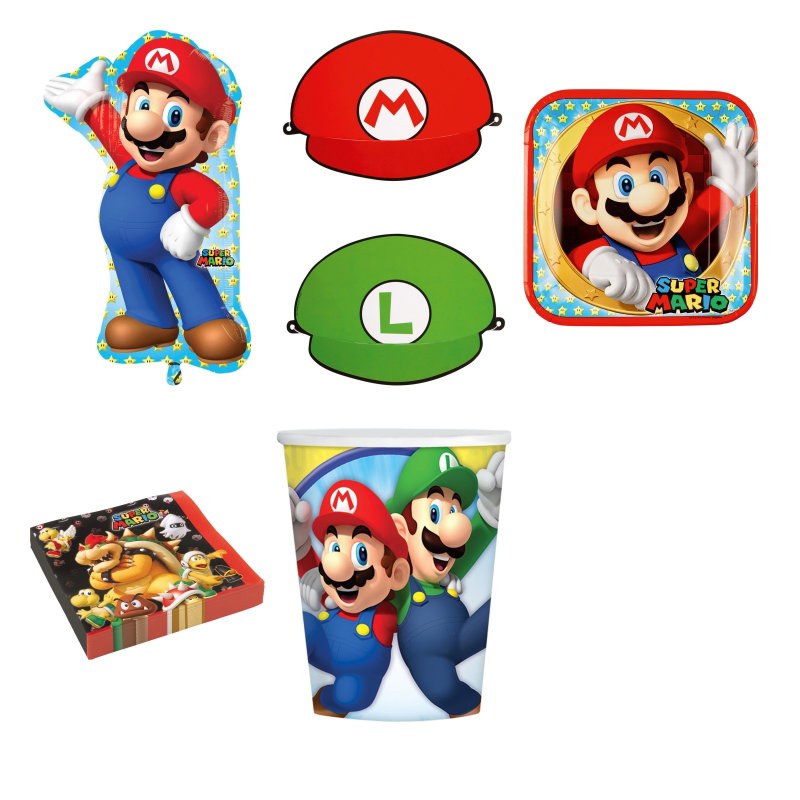 Super Mario, kalaspaket, 8 gäster – sammansatt produktbild