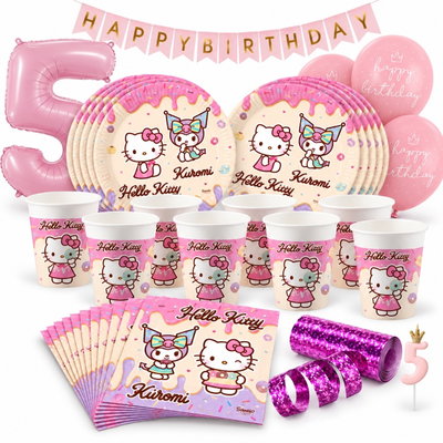 Hello Kitty & Kuromi – 5-årskalas – kalaspaket för 8 gäster – paketets produkter