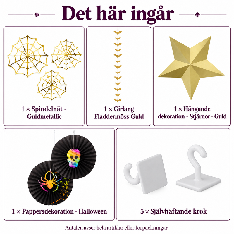 Det här ingår: Guldgotisk mantel – spindelnät, stjärnor och fladdermöss