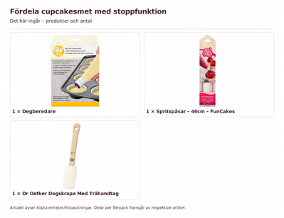 Innehåll och antal: Fördela cupcakesmet med stoppfunktion