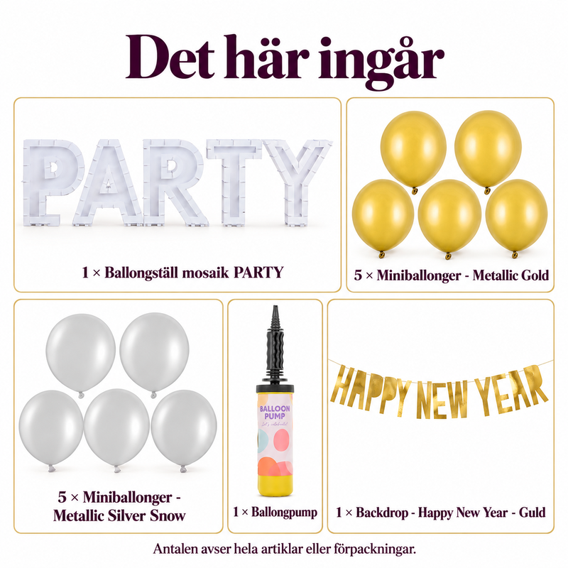 Det här ingår i PARTY på golvet – nyårsmosaik i guld och silver