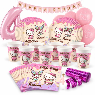 Hello Kitty & Kuromi – 4-årskalas – kalaspaket för 8 gäster – paketets produkter