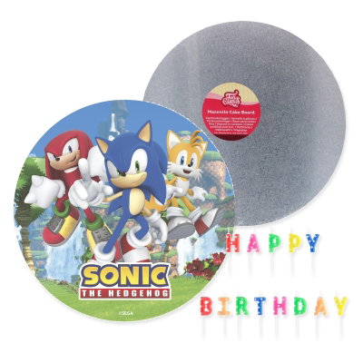 Sonic – tårtpaket med tårtbild – paketets samlade innehåll