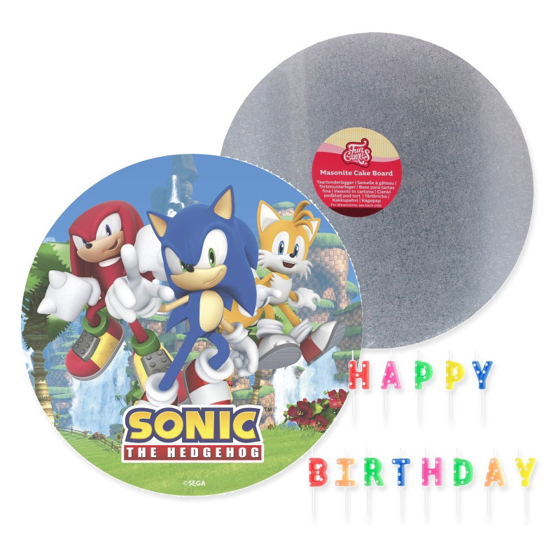 Sonic – tårtpaket med tårtbild – paketets samlade innehåll