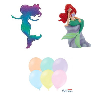 Sjöjungfrukalas, dekorationspaket med Ariel och ballonger – översikt av ingående produkttyper