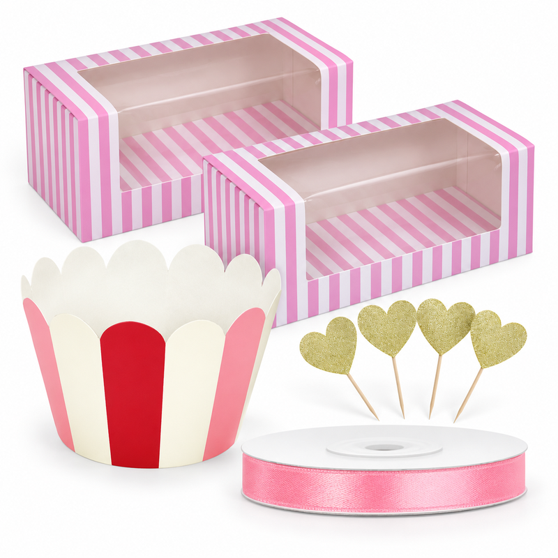 Alla hjärtans dag – Sweet Love cupcake-dekor med presentaskar – paketöversikt