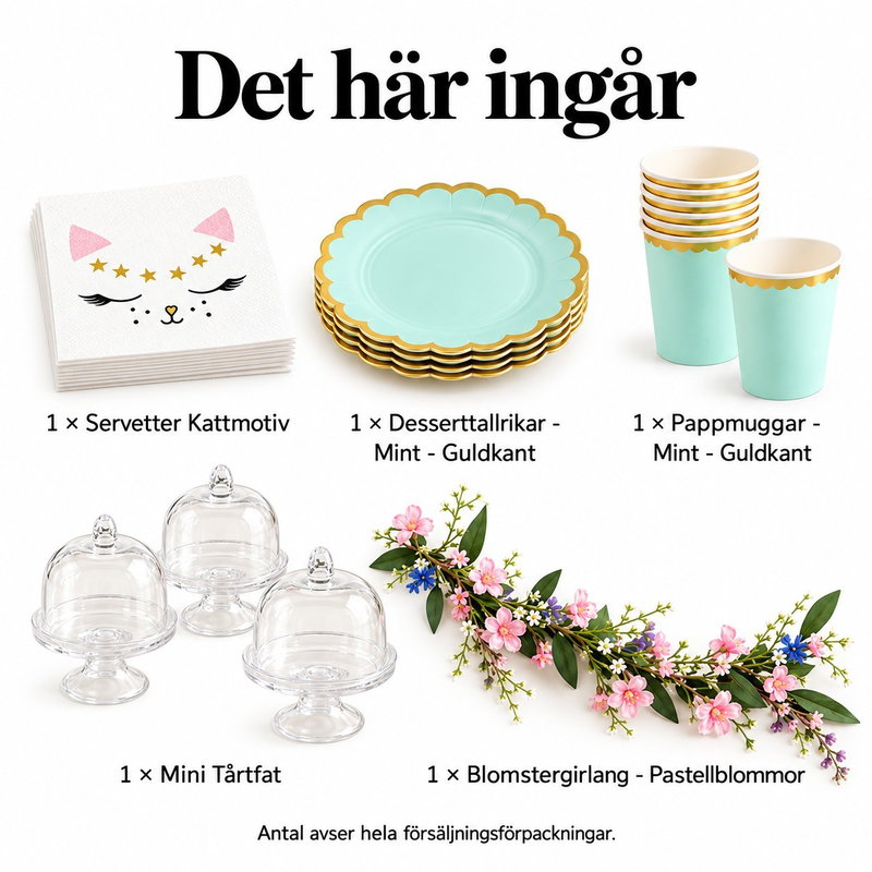 Kattälskarens fikamöte för sex – tassar runt kaffebordet – innehåll och antal försäljningsförpackningar