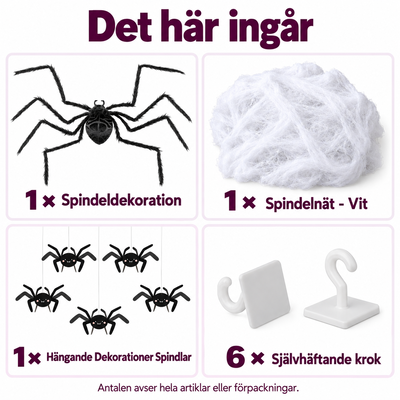 Det här ingår: Spindeldörren – jättespindel, väv och fem hängspindlar