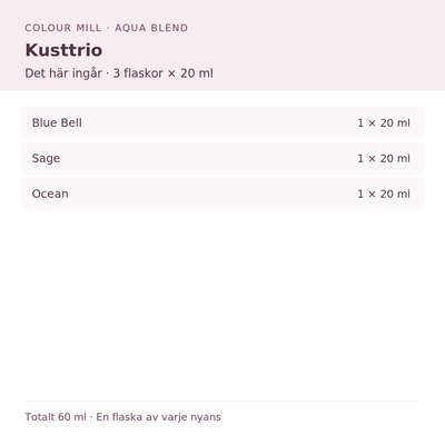 Paketinnehåll: 1 × Blue Bell 20 ml, 1 × Sage 20 ml, 1 × Ocean 20 ml