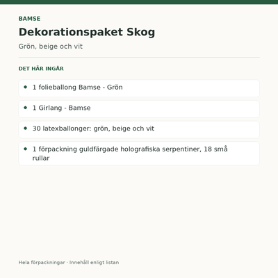 Bamse – dekorationspaket Skog – innehåll och antal