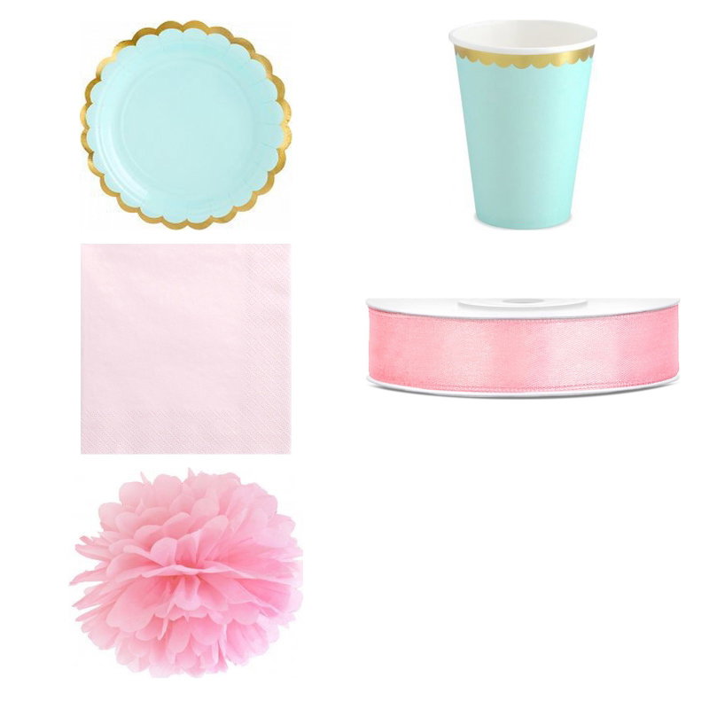 Dop flicka – mint och rosa – fikapaket, 6 gäster – produktöversikt