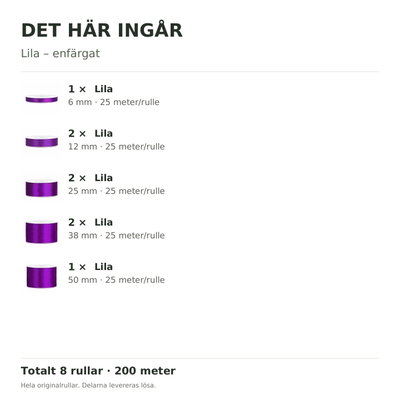 Det här ingår – Satinbandspaket – Lila – 8 rullar