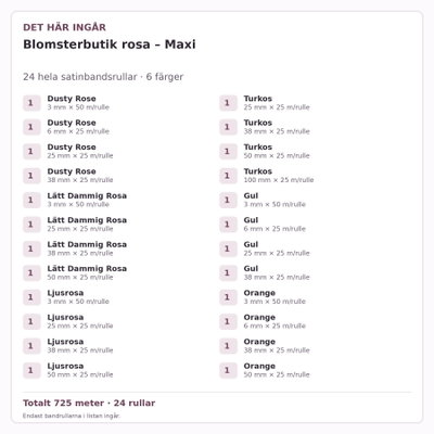 Det här ingår – Satinbandspaket – Blomsterbutik rosa – Maxi – 24 rullar