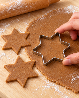 Inspiration: den sexuddiga stjärnutstickaren i metall används i pepparkaksdeg. Endast utstickaren säljs; deg, kavel och bräda ingår inte.