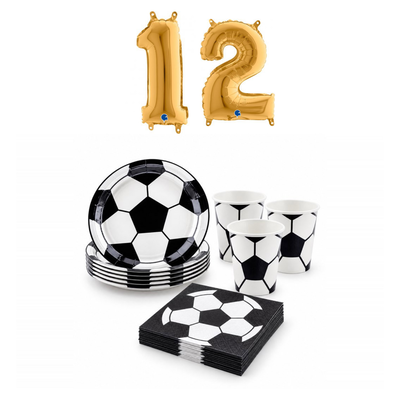 12-årskalas, Fotboll, kalaspaket, 6 gäster – sammansatt bild av paketets produkter