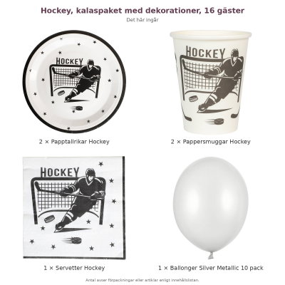 Hockey, kalaspaket med dekorationer, 16 gäster – innehåll och antal förpackningar