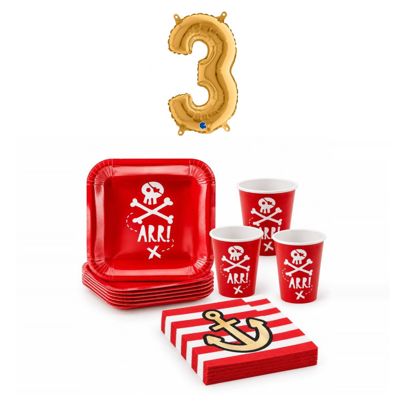3-årskalas, Piratkalas, kalaspaket, 6 gäster – sammansatt bild av paketets produkter