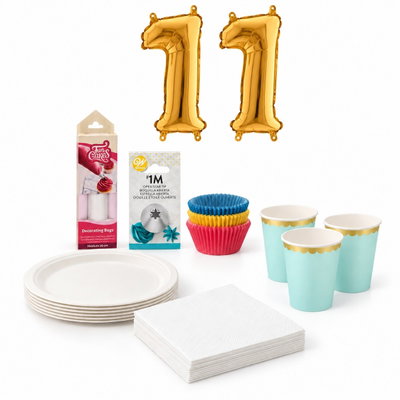 11-årskalas, Bakkalas – dekorera cupcakes, kalaspaket, 6 gäster – paketets produkter