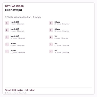 Det här ingår – Satinbandspaket – Midnattsjul – 12 rullar