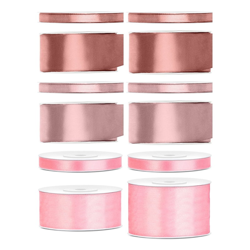 Satinbandspaket – Blomsterbutik rosa – 12 rullar – hela paketet