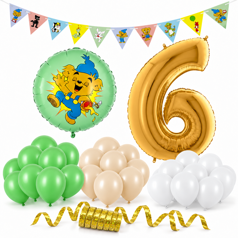 Bamse 6 år – dekorationspaket Skog – paketets produkter