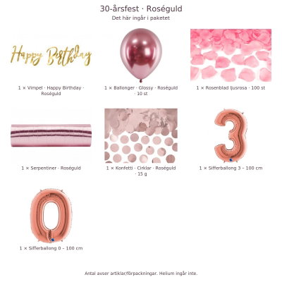 30-års festpaket, Roséguld, Stor – innehåll och antal förpackningar