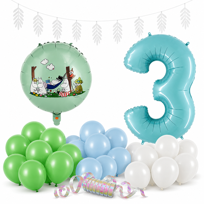 Mumin 3 år – dekorationspaket Mumindalen – paketets produkter