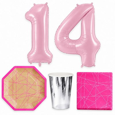 14-årskalas, Neon geometric, kalaspaket, 6 gäster – paketets innehåll